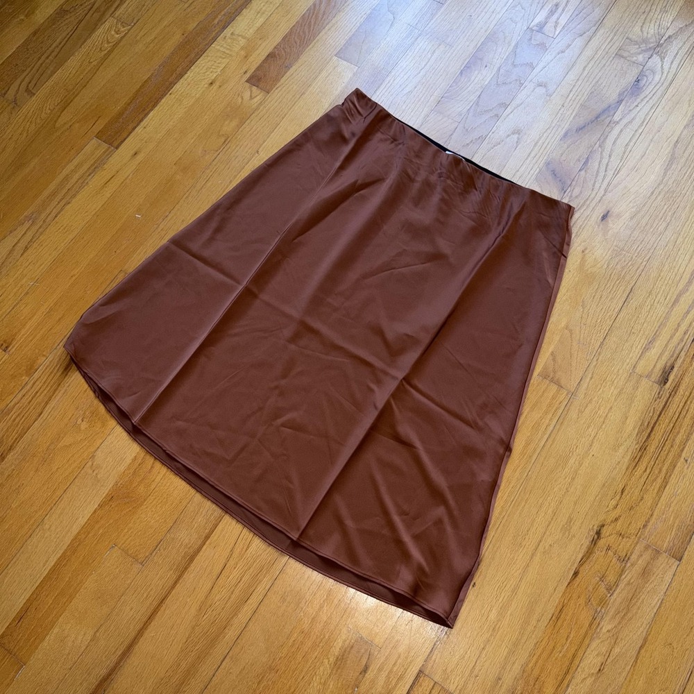 The Drop Maya Skirt XXL Brown Tortoise Shell Satin Midi Slip Skirt Holiday